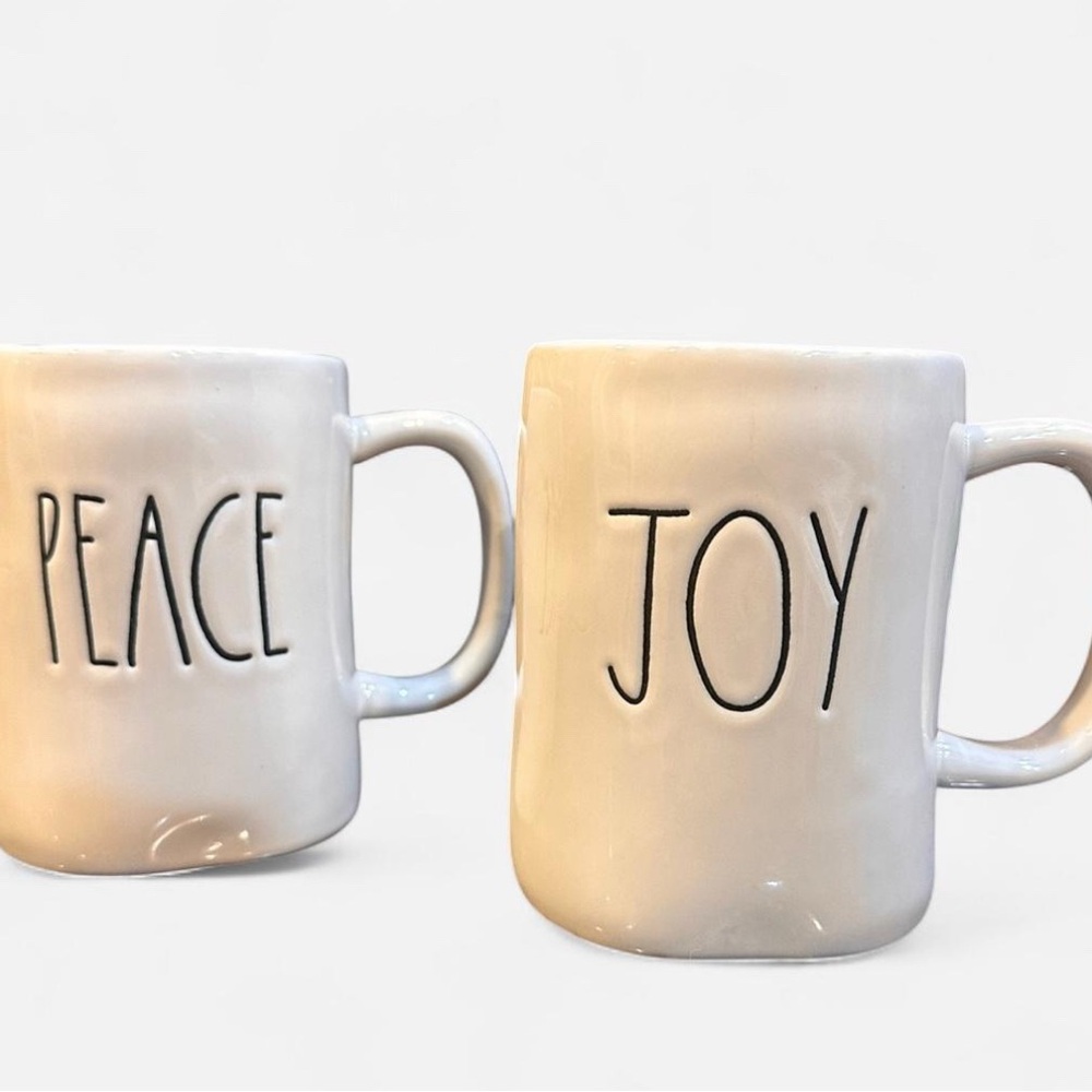 Rae Dunn Holiday Peace and Joy ceramic mugs cups set coffee tea drink cup